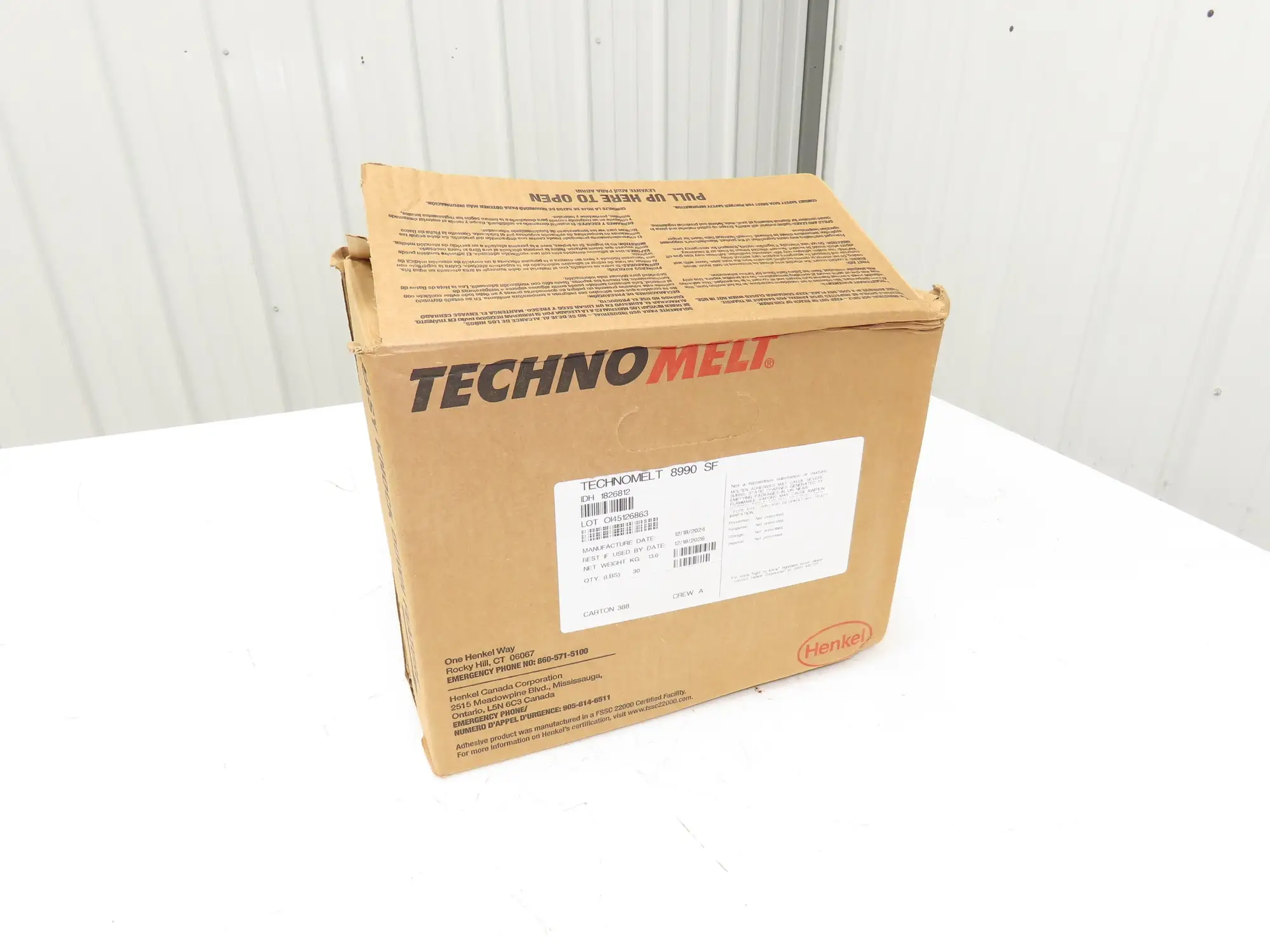 Henkel 8990 Technomelt Hot Melt Adhesive Glue 30lbs Carton BB 12/18/2026