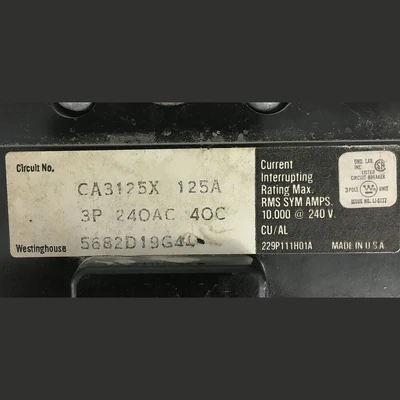 Westinghouse 3 Pole 125 Amp Panel Main Breaker