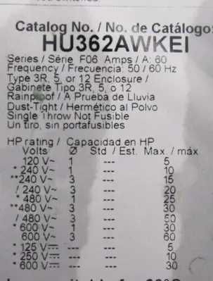 NEW SQUARE D HU362AWKEI SAFETY SWITCH 60A 3P