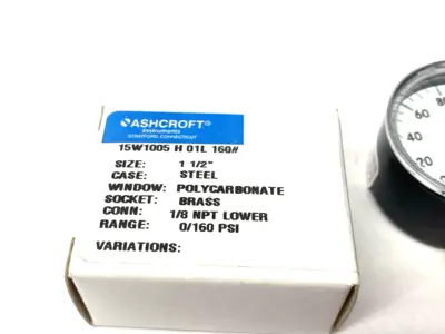 New | in-Stock Ashcroft Pressure Gauge, 1/8" NPT, 1-1/2" Face, 0/160psi Universal Pressure Meters Michigan US | Maverick Industrial Sales #1401326