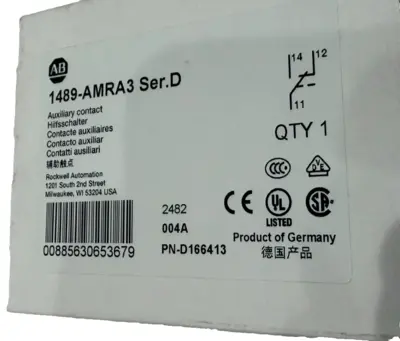 LOT OF 2 ALLEN BRADLEY 1489-AMRA3 AUXILIARY CONTACT SER.D 1489AMRA3 NEW, SURPLUS