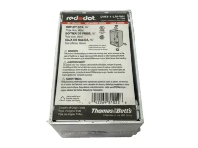 NEW THOMAS & BETTS WHITE OUTLET BOX THREE HOLE 1/2"
