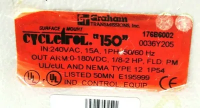USED GRAHAM TRANSMISSIONS CYCLETROL150 DC DRIVE 176B6002