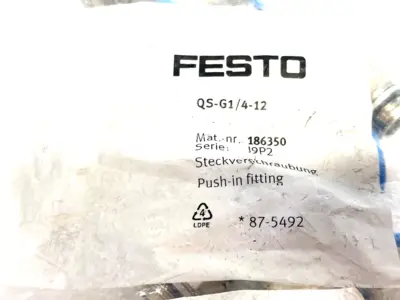 USED FESTO PNEUMATIC PUSH-IN FITTING FOR 12MM OD TUBING 186350