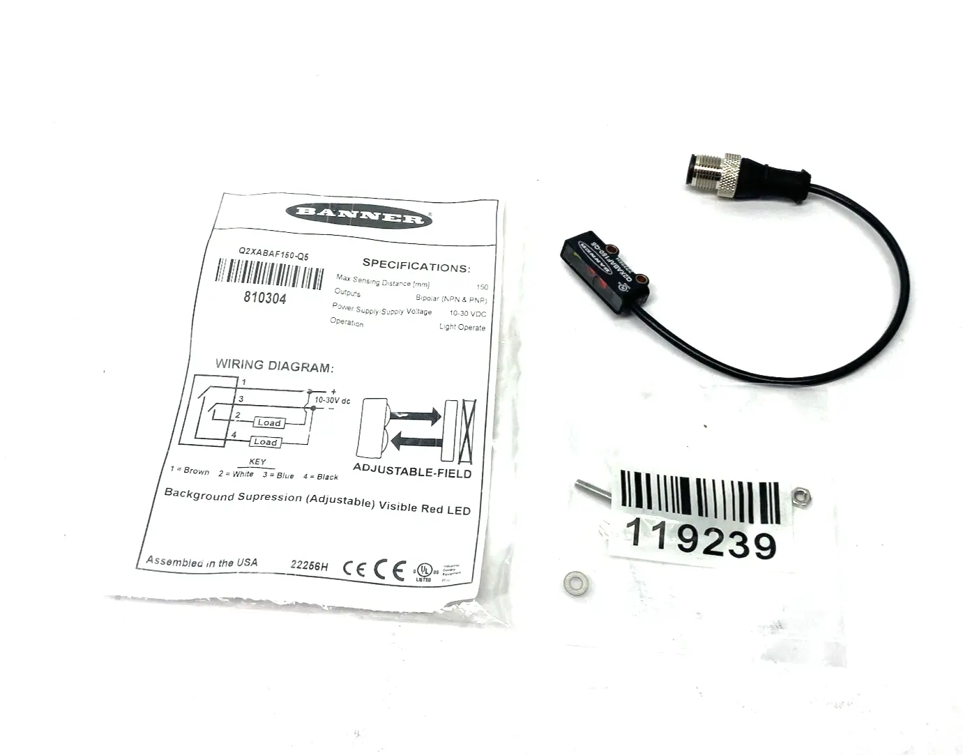 USED BANNER ENGINEERING ADJUSTABLE FIELD SENSOR OUTPUT: LO (LIGHT OPERATE) 810304