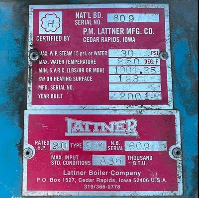 Boiler, 20 HP, Lattner, 30 PSI, Gas-Fired #C744904