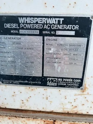 2006 MQ POWER CORPORATION DCA-600SSK WhisperWatt Generators | MD Equipment Services LLC (23)