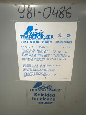 75 KVA - 480V to 208Y/120V 3 Phase Isolation transformer