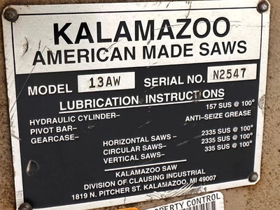 KALAMAZOO 13AW 13" X 19" HORIZ. BAND SAW