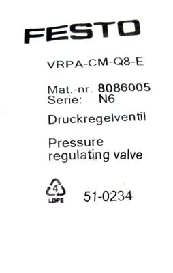 NEW FESTO VRPA-CM-Q8-E PRESSURE VALVE VRPACMQ8E