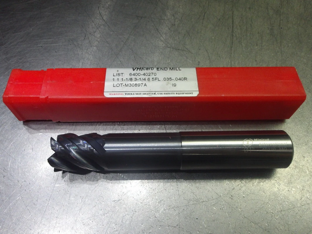 Minicut/VHIcarb 1" 5 Flute Carbide CR Endmill .040" R 6400-40270 (LOC1587)