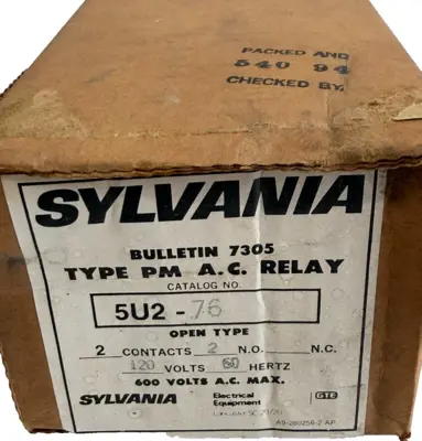 NEW SYLVANIA 5U2-76 PM A.C. RELAY 120V 60HERTZ 5U276
