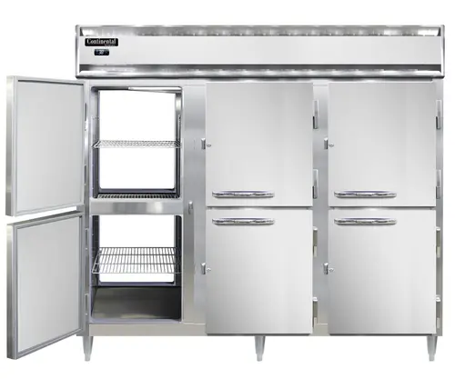 Continental D3RENSAPTHD 85 1/2" Three Section Pass Thru Refrigerator, (12) Left/right Hinge Solid Doors, Top Compressor, 115