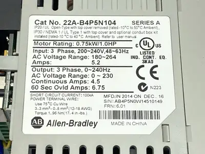 USED ALLEN-BRADLEY SER A POWERFLEX AC DRIVE 4-0.75KW 1HP