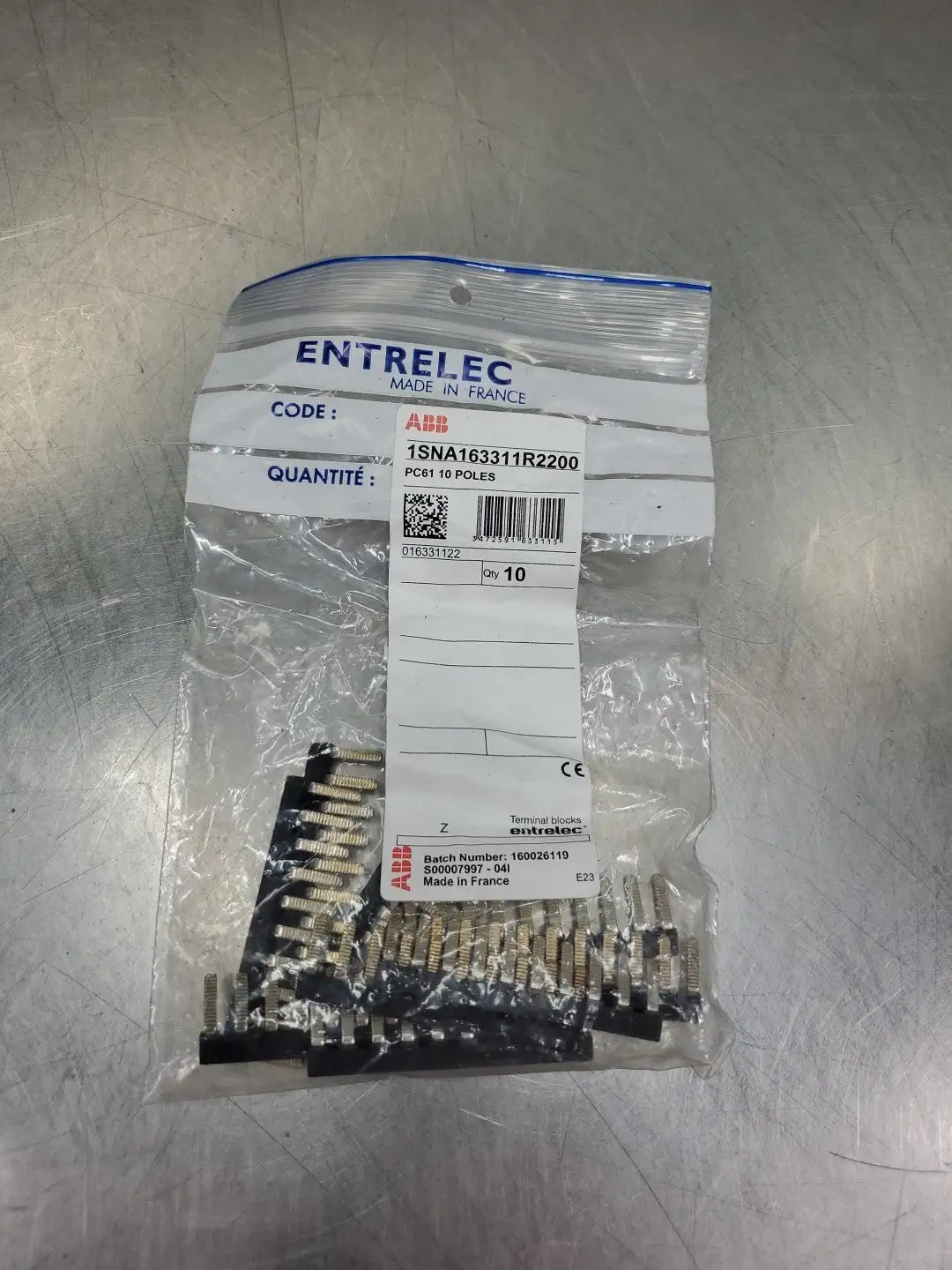 ABB 1SNA163311R2200 PC61 10-POLES TERMINAL JUMPER, LOT OF 10. 4F-50/1