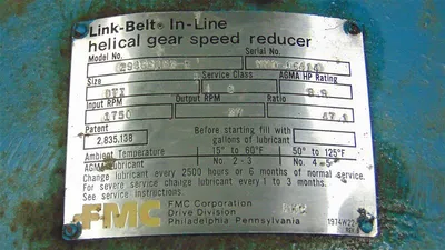 Size DTI Link-Belt 2945S153-E In-Line Helical Gear Speed Reducer 47.1 Ratio Used