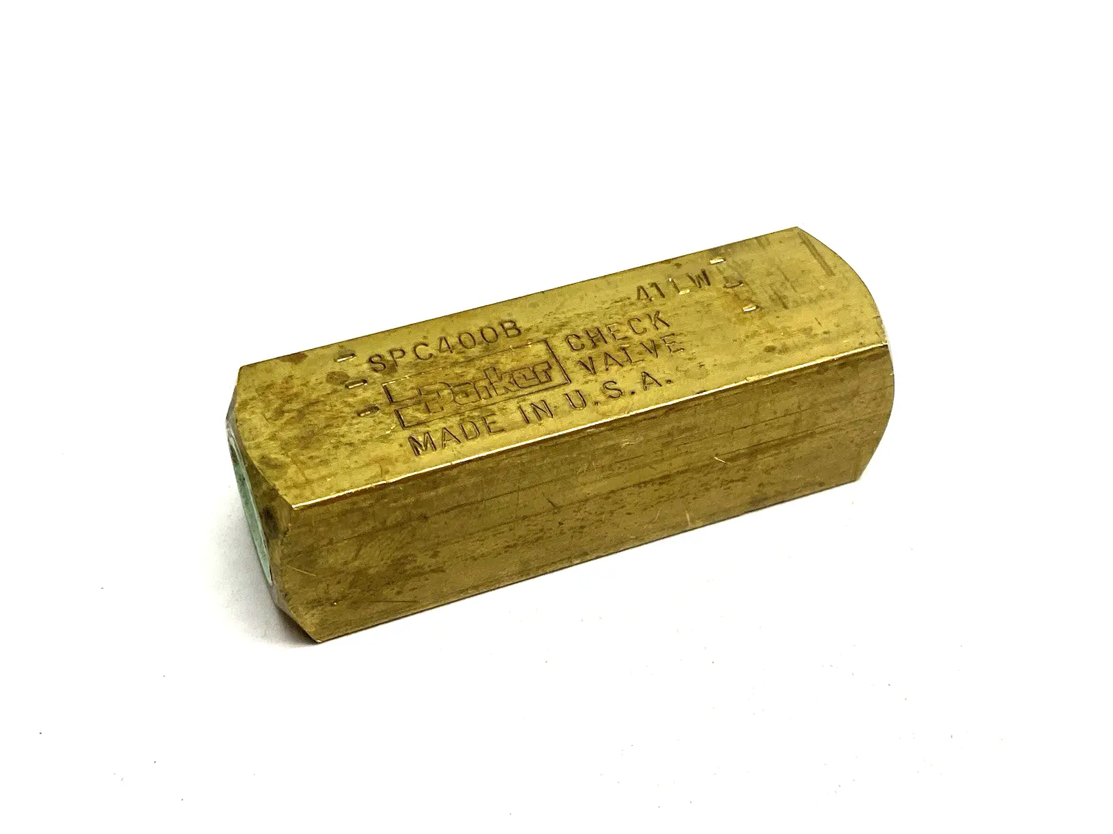 USED PARKER COLORFLOW INLINE CHECK VALVE BRASS, HYDRAULIC, 2000PSI