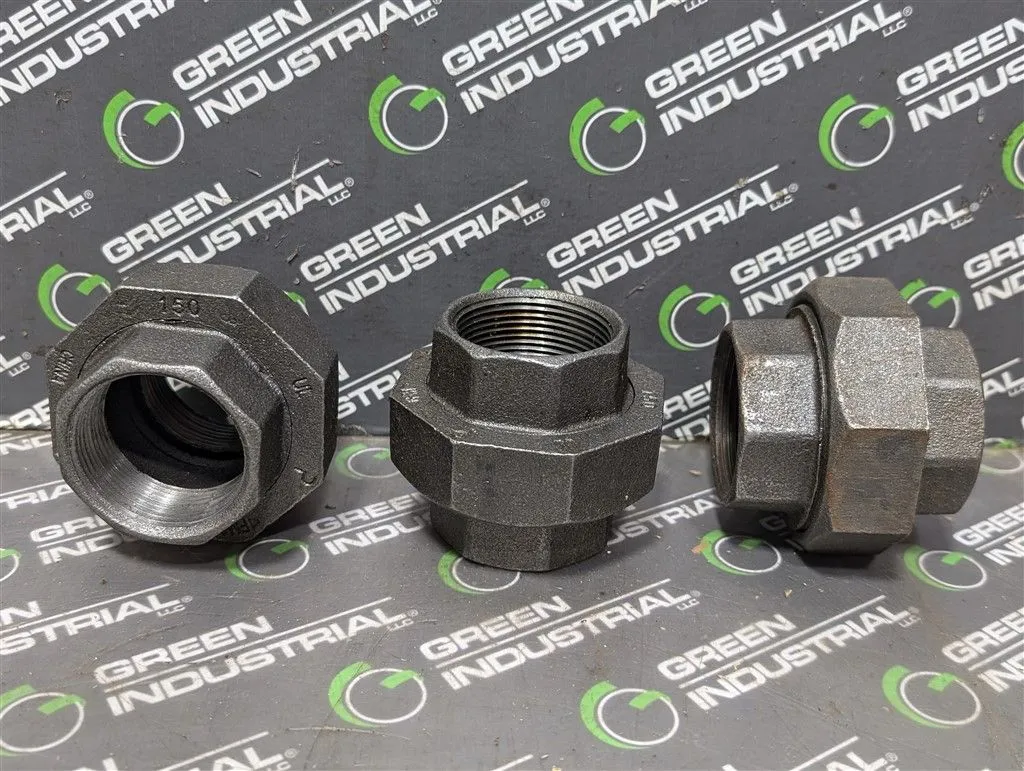 Lot of 3 Parker 1-1/2" Class 150 Malleable Iron Unions New
