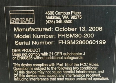 USED SYNRAD FHSM30-200