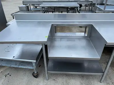 Used Falcon Restaurant Supply Used 130" Stainless Steel Table with Shelves and Small Sink Area - SS13 Food Prep Tables Illinois US | Falcon Restaurant Supply #1376378