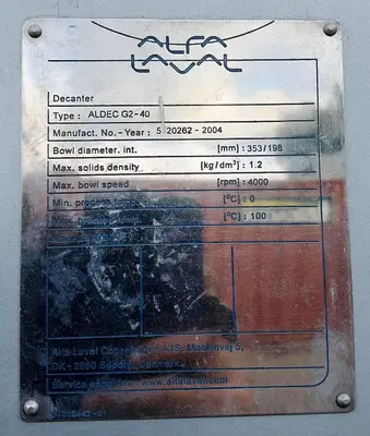 Alfa-Laval ALDEC G2-40 Smart decanter centrifuge, 316SS.