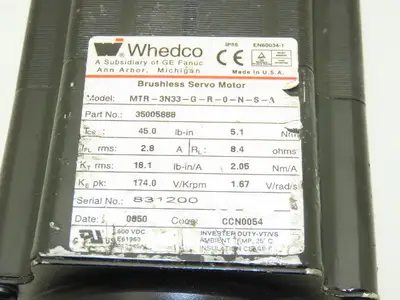 Whedco Fanuc MTR-3N33-G-R-0-N-S-A DC Brushless Servo Motor 600VDC