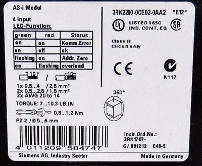 NEW SIEMENS 3RK2200-0CE02-0AA2 INTERFACE MODULE 3RK22000CE020AA2