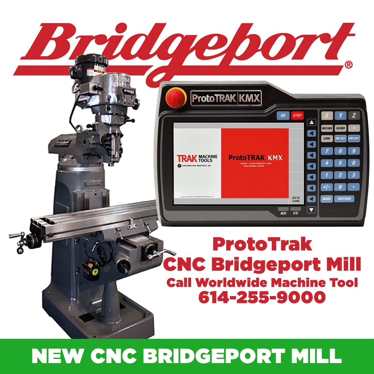 9″ x 49″ New Bridgeport CNC Vertical Milling Machine ProtoTRAK KMX 2 Axis
