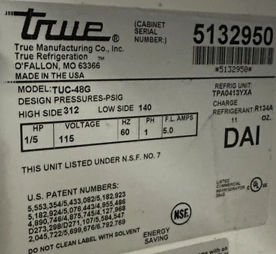 174-0140 True TUC-48G 48” Glass Door Undercounter Self Contained Worktop Cooler