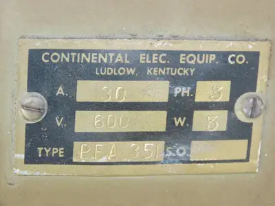 Continental Electric PFA 351 Fusible Panelboard Switch 30A 3P 600VAC