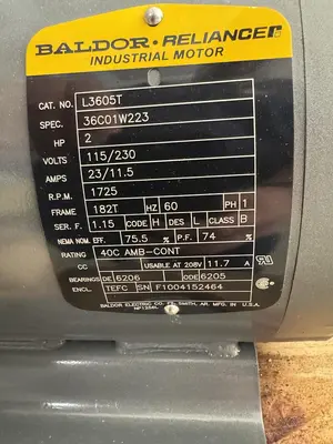 USED BALDOR RELIANCE INDUSTRIAL MOTORS L3605T