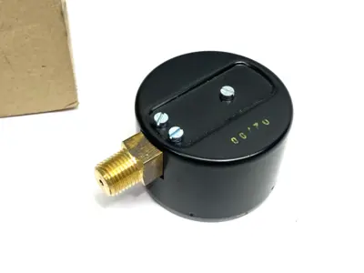 USED NOSHOK PRESSURE GAUGE, MALE 1/4" NPT BOTTOM CONN. BLACK STEEL CASE