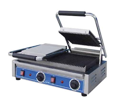 Globe GPGDUE10 Double Commercial Panini Press w/ Cast Iron Grooved Plates, 240v/1ph