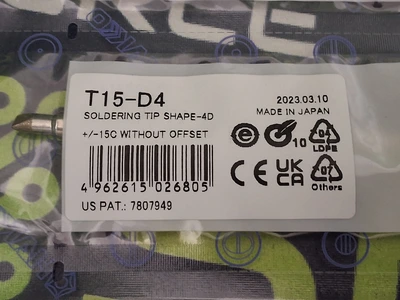 HAKKO T15-D4 SOLDERING TIP; CHISEL 4 x 7.5mm - BRAND NEW