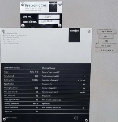 USED 2012 BYSTRONIC XCITE 80 E