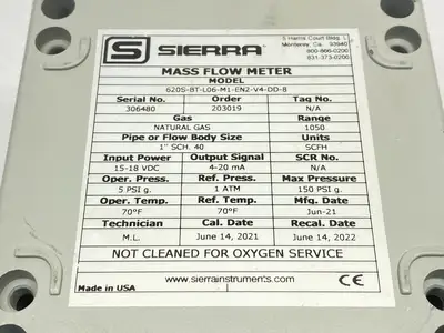 USED SIERRA BOILERTRAK INSERTION THERMAL MASS FLOW METER