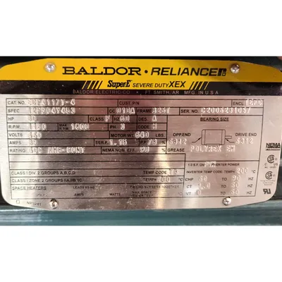 Unused 30HP Baldor Severe Duty Motor 460 Volt 326T Frame TEFC Enclosed 1180 RPM