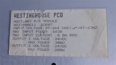 Westinghouse 4D33900G11 Ovation Auxiliary Power Supply Module Sub. 07 Used