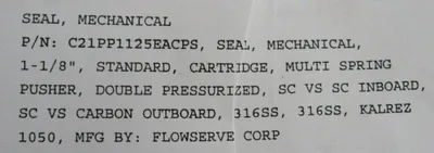 NEW FLOWSERVE B0151110 MECHANICAL SEAL C21PP1125EACPS C0010493DB-D Y22774EAGHP