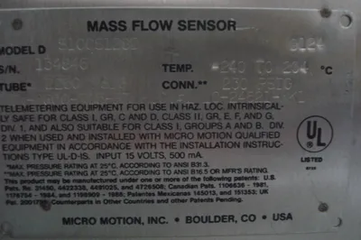 MICRO MOTION S100S123D FLOW METER
