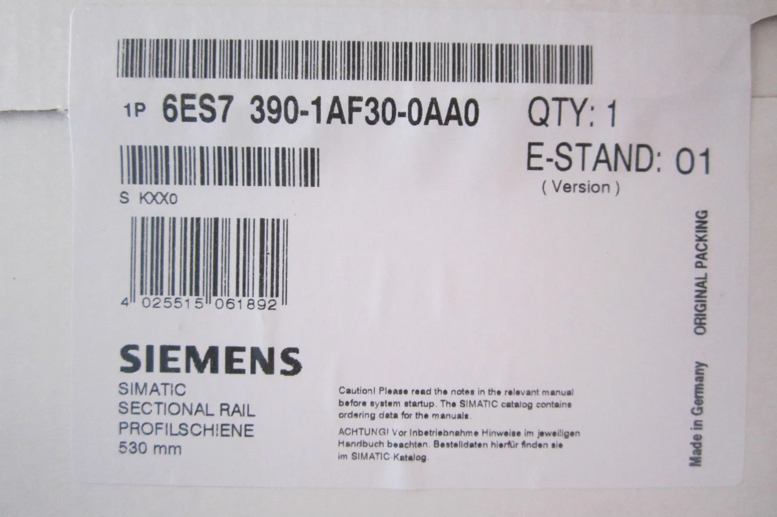 NEW SIEMENS 6ES7 390-1AF30-0AA0 RAIL 6ES73901AF300AA0