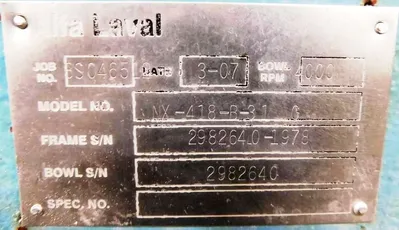 Alfa-Laval NX 418B-31G decanter centrifuge, 316SS.