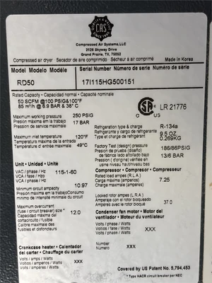 Used CAS "RD50 Refrigerated Air Compressor Dryers Texas US | MachineryMax #1488354