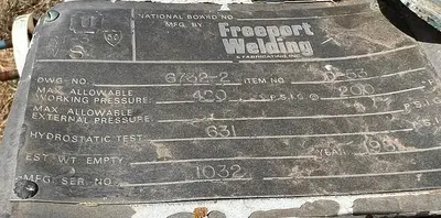 Tank, 85 Gallon, Titanium, 420 PSI, Freeport Welding, FT/DB #S744726