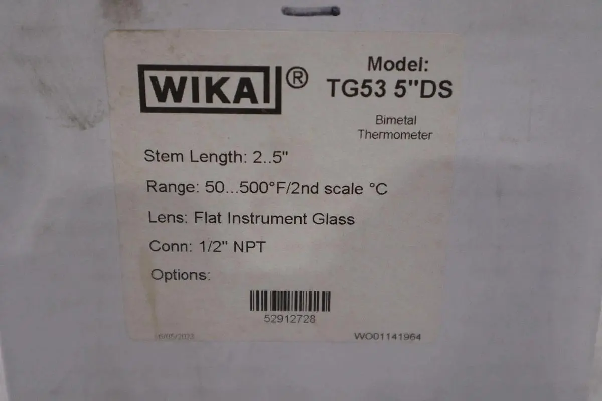 Wika TG53 5'' DS  Bimetal Thermometer  2.5'' RANGE 50-500F 1/2 NPT - STOCK GF264