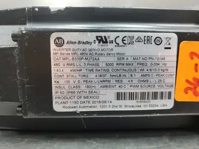 USED Allen Bradley MPL-B330P-MJ72AA Ser A Inverter AC Servo Motor, 2.4HP
