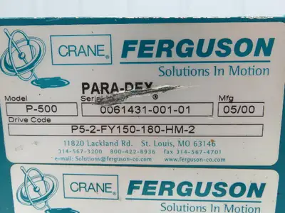 Crane Ferguson Para-Dex P-500 Parallel Shaft Index Drive w/ 40:1 Reducer C-Face