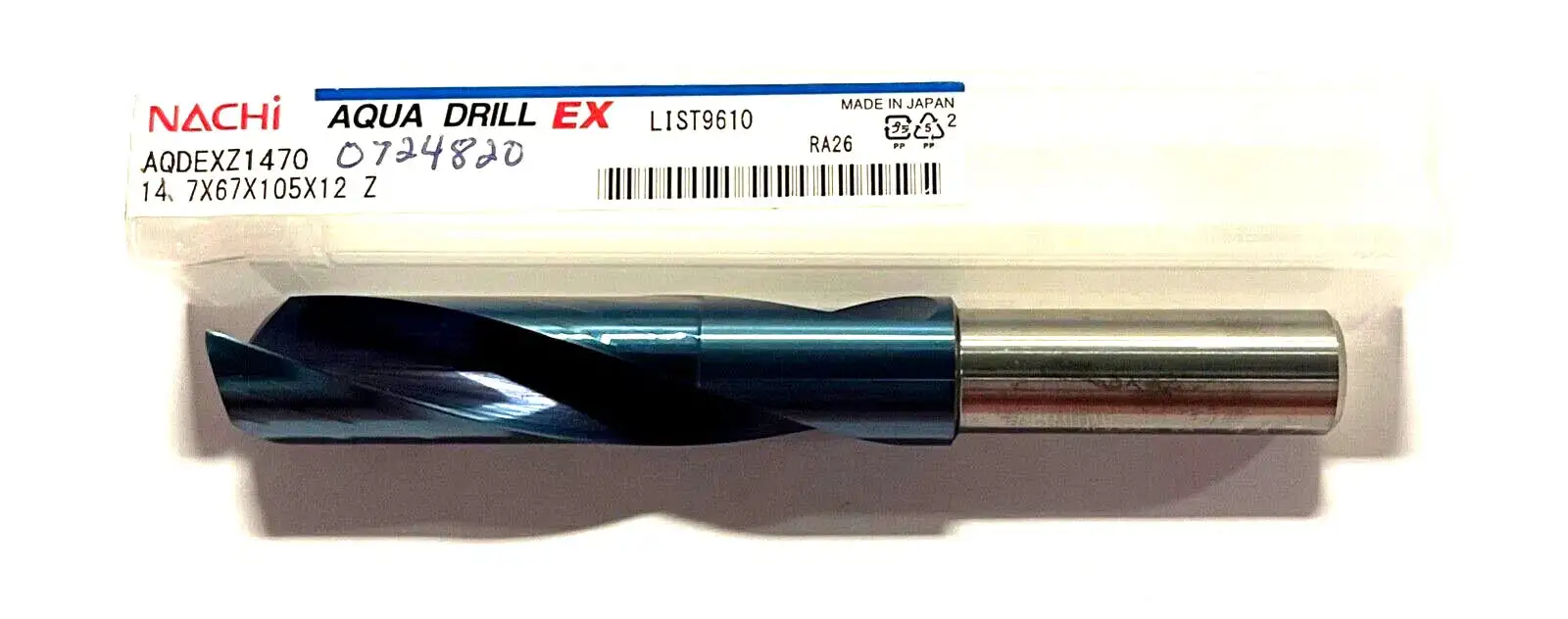 NACHI 14.7mm Solid Carbide Drill 2xD Aqua EX Coating 180° 2 Flute Made In Japan