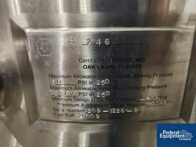 USED BEFCO, Inc. 50 Gal Befco Reactor, S/S, 75/50#