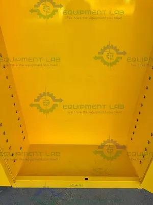 USED JUSTRITE 45 GALLON FLAMMABLE LIQUID STORAGE CABINET W/ SOFT CLOSE DOORS, KEY